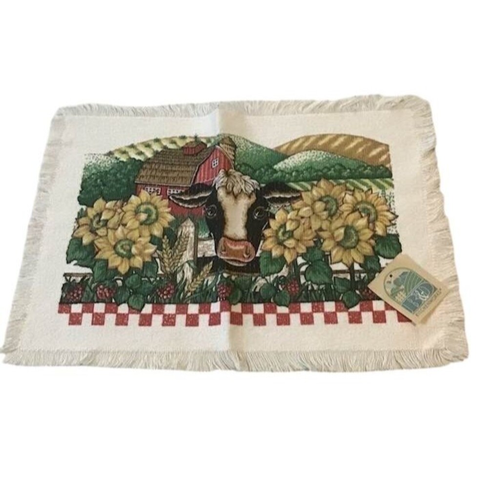 Joan Kessler Cow Barn Sunflowers Placemats Set 6 Farmhouse Country Homestead NEW